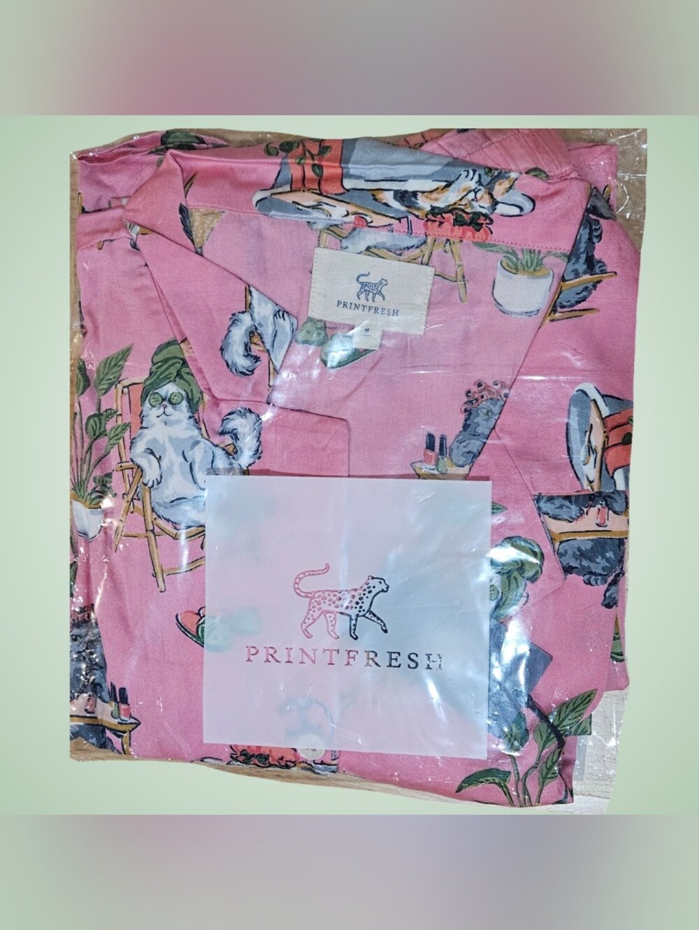 Printfresh Pajama Set Wildest Dreams Cats Spa Day Feline Pink Polish Shirt/Pants